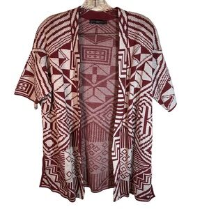 Peruvian Connection Red and White Geometric Cardigan